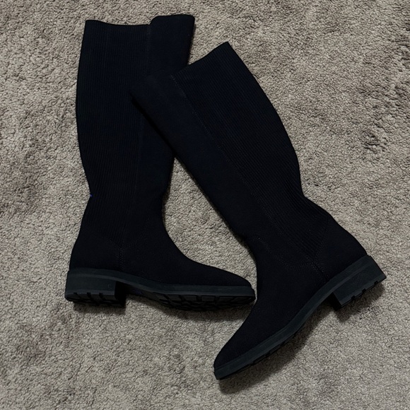 NEW Rothy’s “Tall Lug” Boot-Black Onyx-9.5-Pull On-Merino Wool Knit-Waterproof - Picture 2 of 16